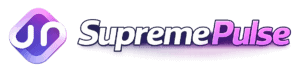 SupremePulse footer logo with modern design and vibrant colors.