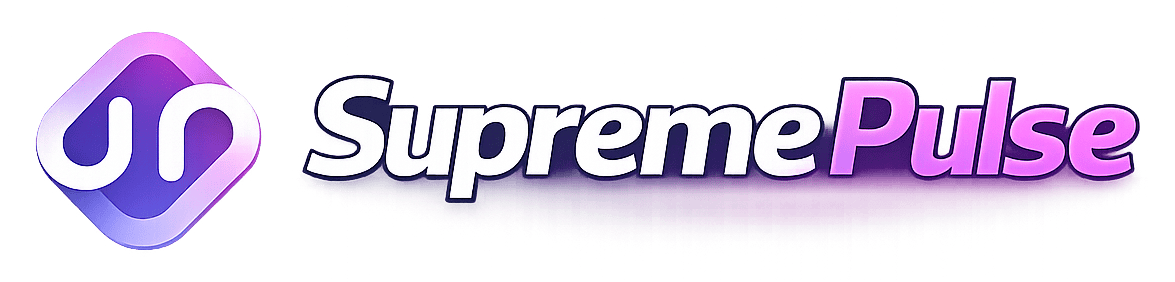 SupremePulse footer logo with modern design and vibrant colors.